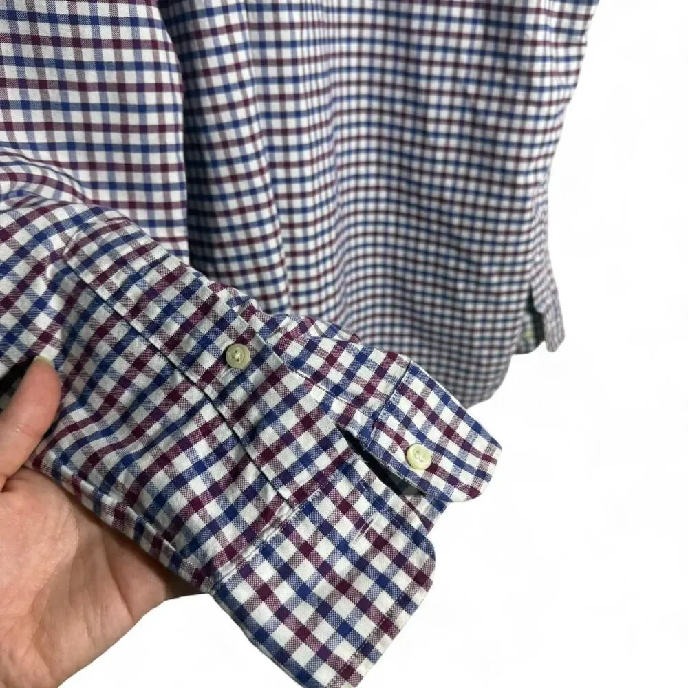 Polo Ralph Lauren Button Down Shirt 2XL Maroon Blue Plaid Check Long Sleeve Top